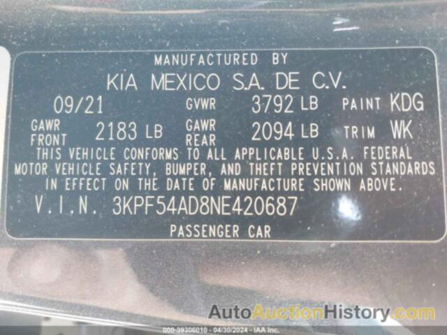 KIA FORTE GT-LINE, 3KPF54AD8NE420687