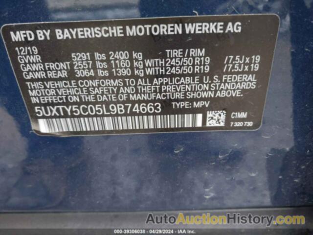 BMW X3 XDRIVE30I, 5UXTY5C05L9B74663