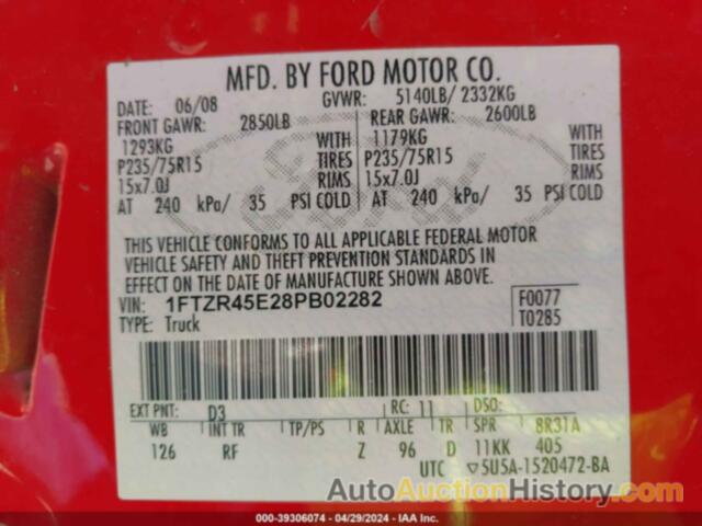 FORD RANGER XLT, 1FTZR45E28PB02282