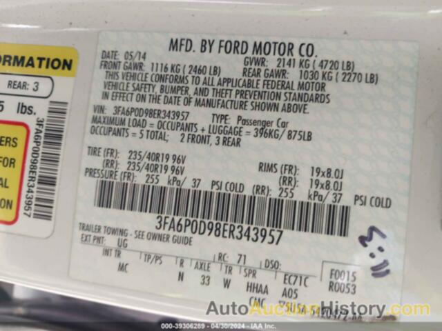 FORD FUSION TITANIUM, 3FA6P0D98ER343957