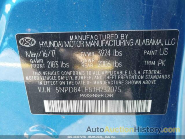 HYUNDAI ELANTRA SEL/VALUE/LIMITED, 5NPD84LF8JH232075