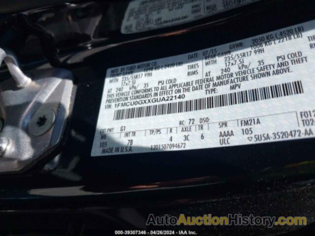 FORD ESCAPE SE, 1FMCU0GXXGUA22140