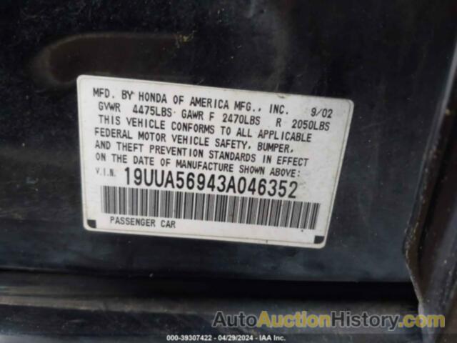 ACURA TL 3.2 TYPE S, 19UUA56943A046352