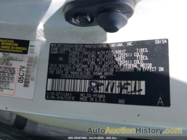 TOYOTA SIENNA XLE LIMITED, 5TDZA22C45S224531