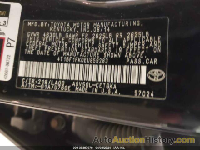 TOYOTA CAMRY XLE, 4T1BF1FK0EU859283