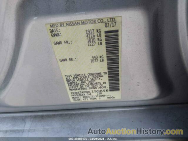 NISSAN ALTIMA 2.5/S/SV/SL/SR, 1N4AL3AP8HC199856