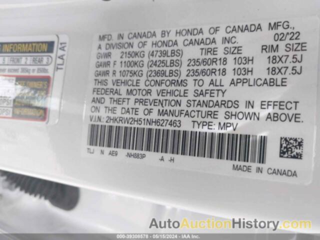 HONDA CR-V AWD EX, 2HKRW2H51NH627463