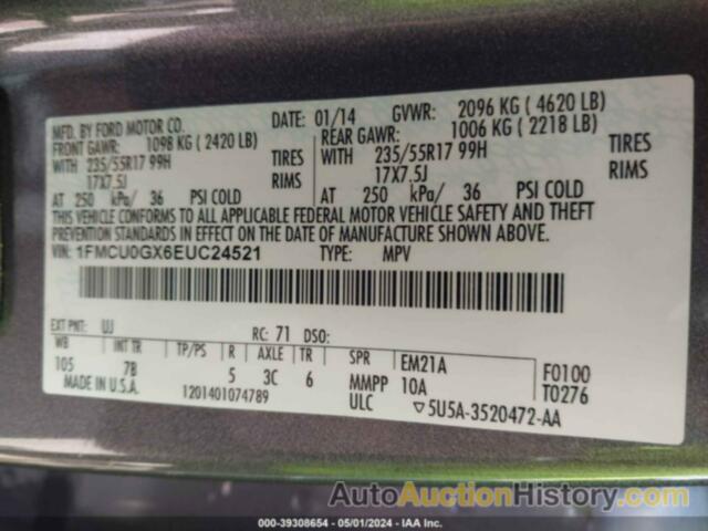 FORD ESCAPE SE, 1FMCU0GX6EUC24521