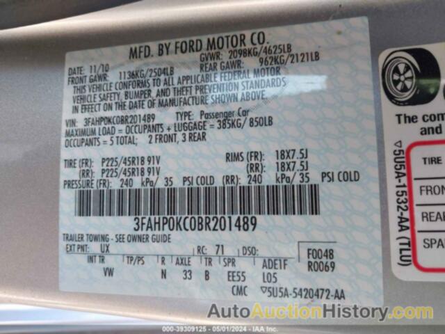 FORD FUSION SPORT, 3FAHP0KC0BR201489