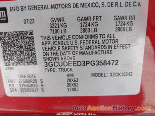 CHEVROLET SILVERADO 1500 4WD  SHORT BED RST, 3GCUDEED3PG358472