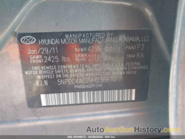 HYUNDAI SONATA SE, 5NPEC4AC2BH236670