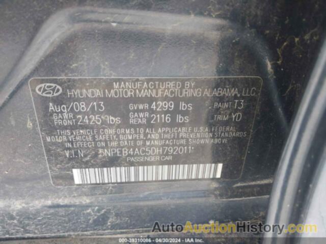 HYUNDAI SONATA GLS, 5NPEB4AC5DH792011