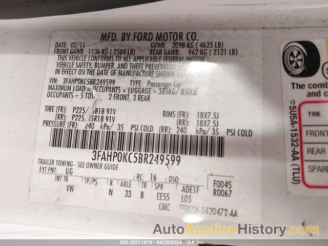 FORD FUSION SPORT, 3FAHP0KC5BR249599