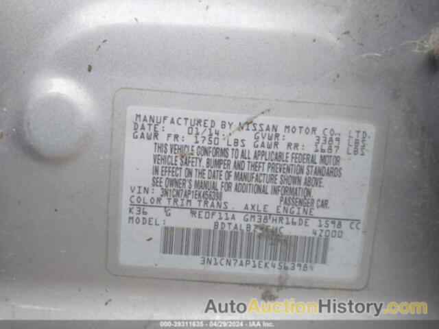 NISSAN VERSA 1.6 SV, 3N1CN7AP1EK456398