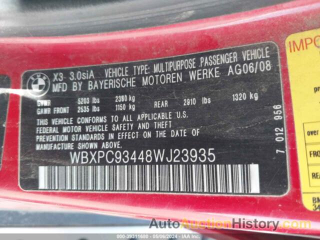 BMW X3 3.0SI, WBXPC93448WJ23935