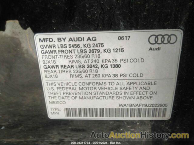 AUDI Q5 2.0T PREMIUM/2.0T TECH PREMIUM, WA1BNAFY9J2023905