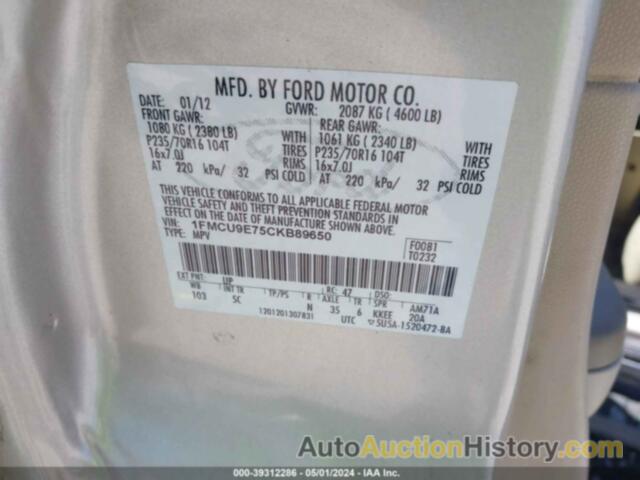 FORD ESCAPE LIMITED, 1FMCU9E75CKB89650