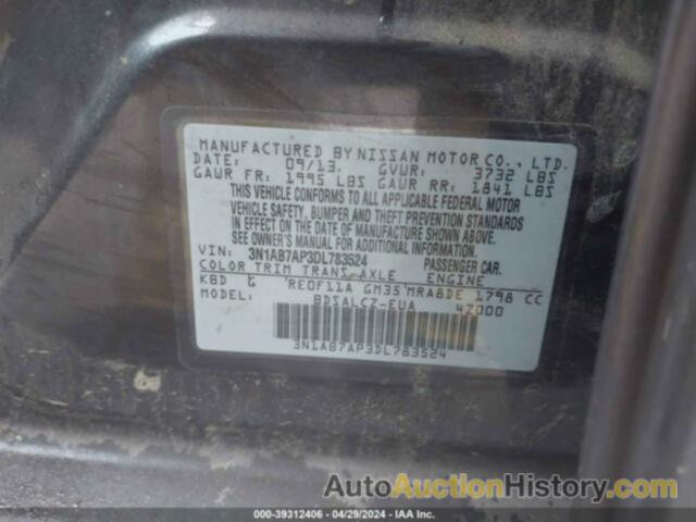 NISSAN SENTRA S, 3N1AB7AP3DL783524