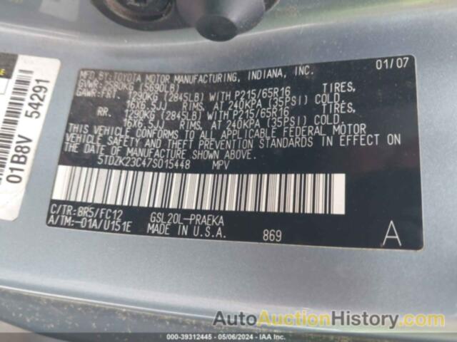 TOYOTA SIENNA LE, 5TDZK23C47S015448