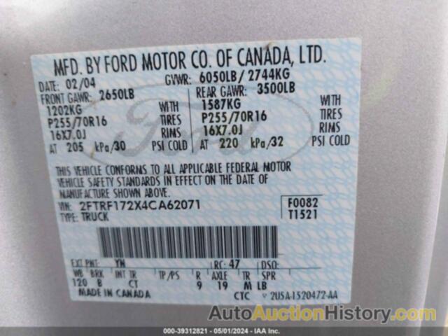 FORD F-150 HERITAGE XL/XLT, 2FTRF172X4CA62071