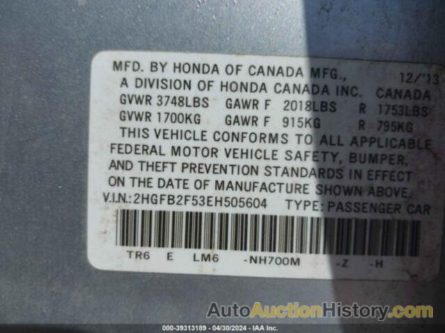 HONDA CIVIC LX, 2HGFB2F53EH505604