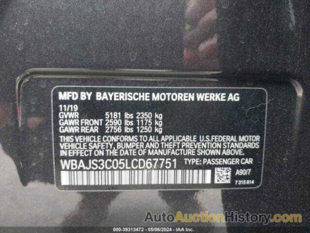 BMW 540I XDRIVE, WBAJS3C05LCD67751