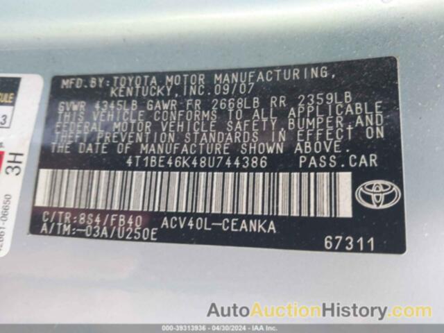 TOYOTA CAMRY LE, 4T1BE46K48U744386