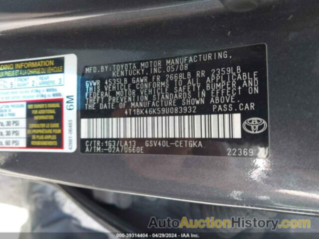 TOYOTA CAMRY XLE V6, 4T1BK46K59U083932