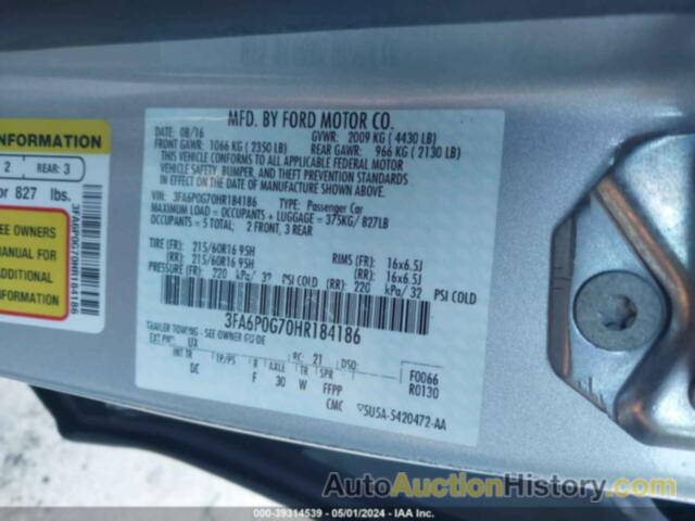 FORD FUSION S, 3FA6P0G70HR184186