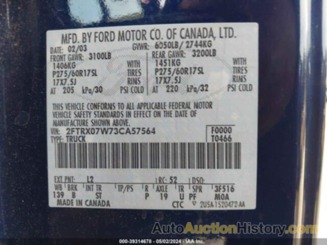 FORD F-150 LARIAT/XL/XLT, 2FTRX07W73CA57564