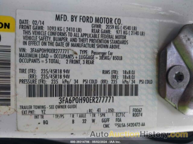 FORD FUSION SE, 3FA6P0H90ER277771