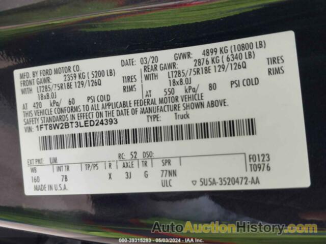 FORD F250 SUPER DUTY, 1FT8W2BT3LED24393