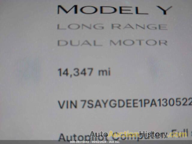 TESLA MODEL Y AWD/LONG RANGE DUAL MOTOR ALL-WHEEL DRIVE, 7SAYGDEE1PA130522