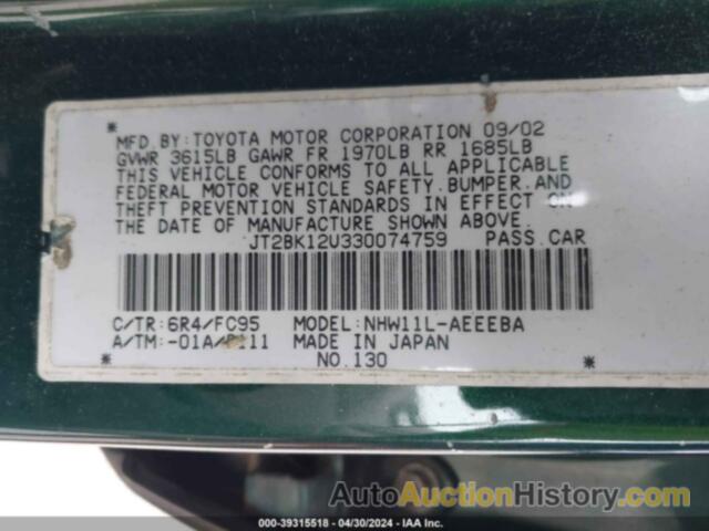 TOYOTA PRIUS, JT2BK12U330074759