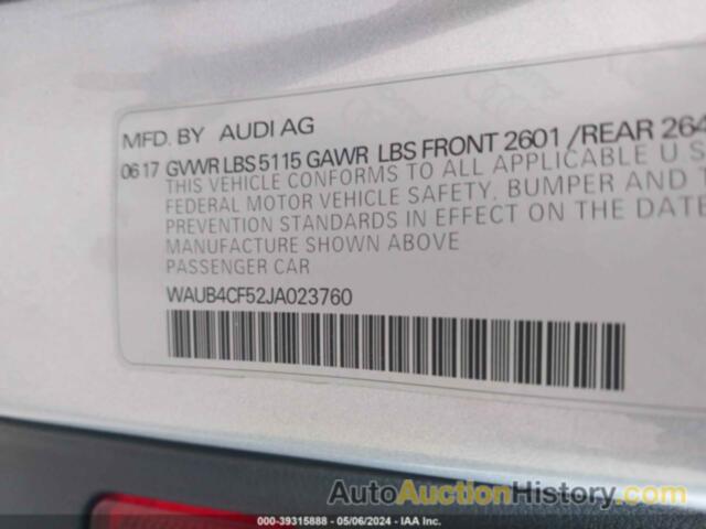 AUDI S5 3.0T PREMIUM PLUS, WAUB4CF52JA023760