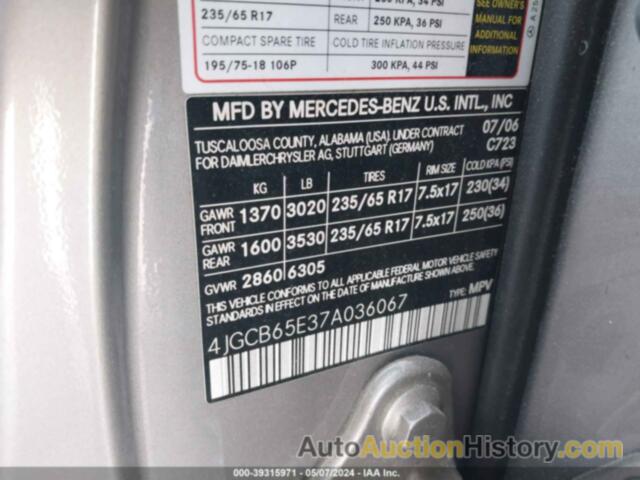 MERCEDES-BENZ R 350 4MATIC, 4JGCB65E37A036067