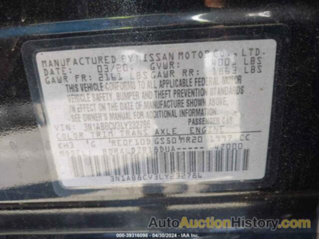 NISSAN SENTRA SV XTRONIC CVT, 3N1AB8CV3LY232786