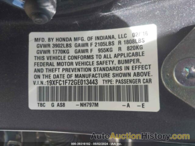 HONDA CIVIC EXL, 19XFC1F72GE013443