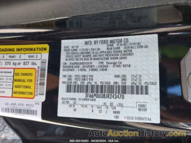 FORD FUSION S HYBRID, 3FA6P0UU8JR243470