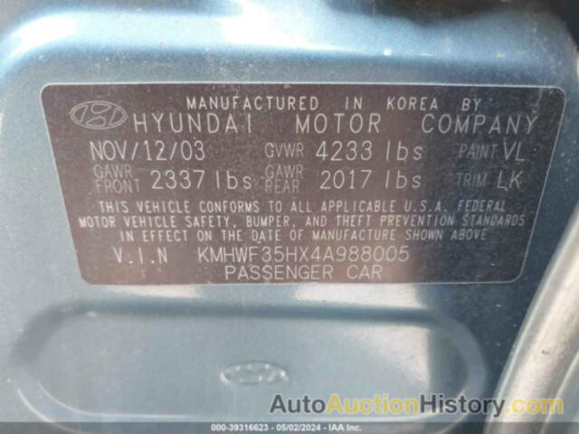 HYUNDAI SONATA GLS/LX, KMHWF35HX4A988005