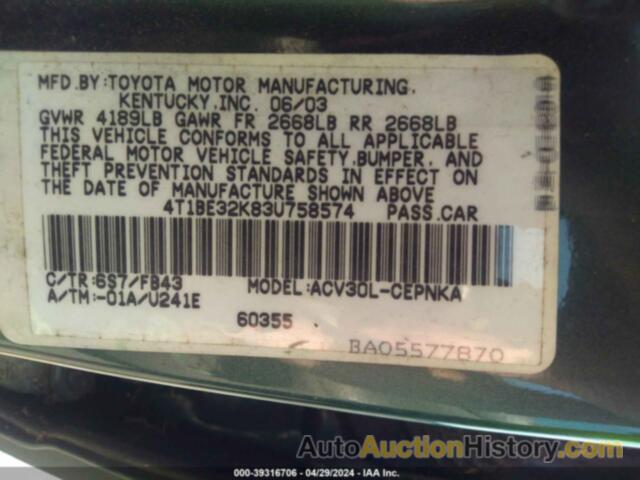 TOYOTA CAMRY LE, 4T1BE32K83U758574