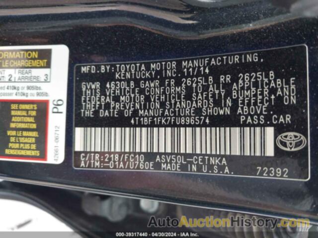 TOYOTA CAMRY LE, 4T1BF1FK7FU896574