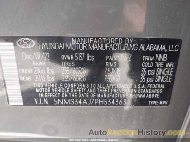 HYUNDAI SANTA FE SEL PREMIUM, 5NMS34AJ7PH534363