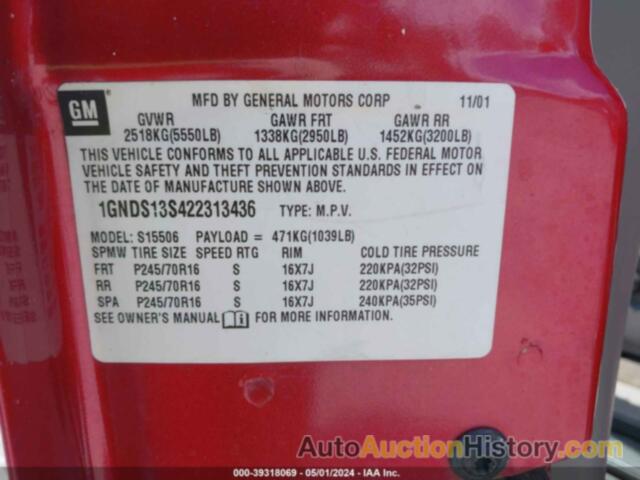 CHEVROLET TRAILBLAZER LT, 1GNDS13S422313436