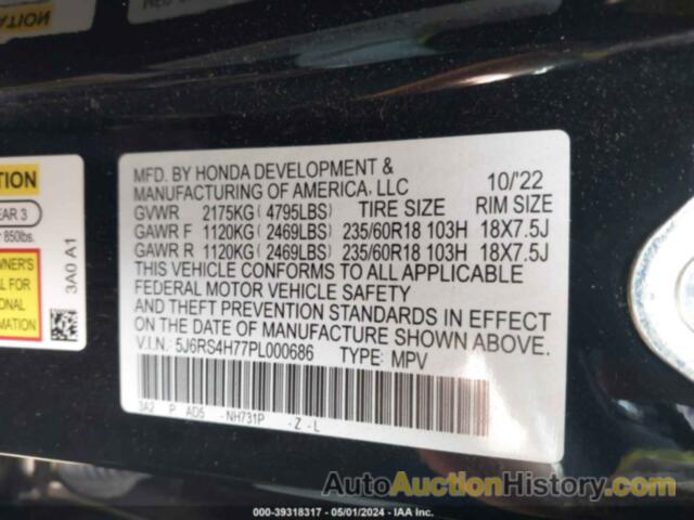 HONDA CR-V EX-L AWD, 5J6RS4H77PL000686