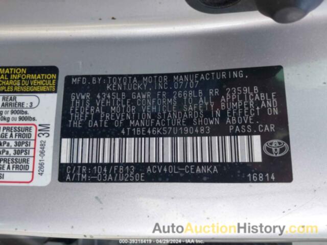 TOYOTA CAMRY LE, 4T1BE46K57U190483