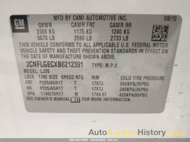 CHEVROLET EQUINOX LTZ, 2CNFLGECXB6212391