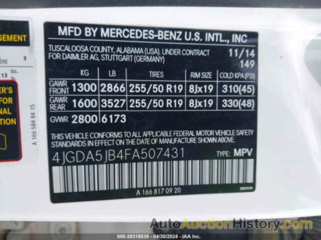MERCEDES-BENZ ML 350, 4JGDA5JB4FA507431