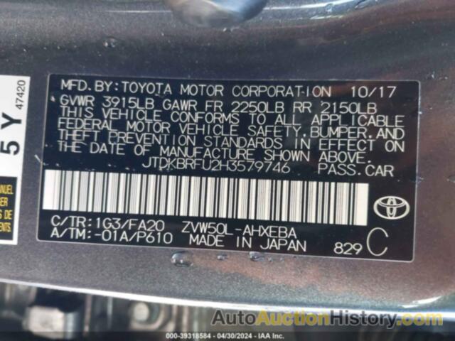 TOYOTA PRIUS TWO, JTDKBRFU2H3579746