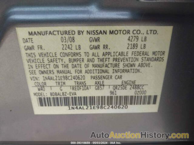 NISSAN ALTIMA 2.5 S, 1N4AL21E98C240620